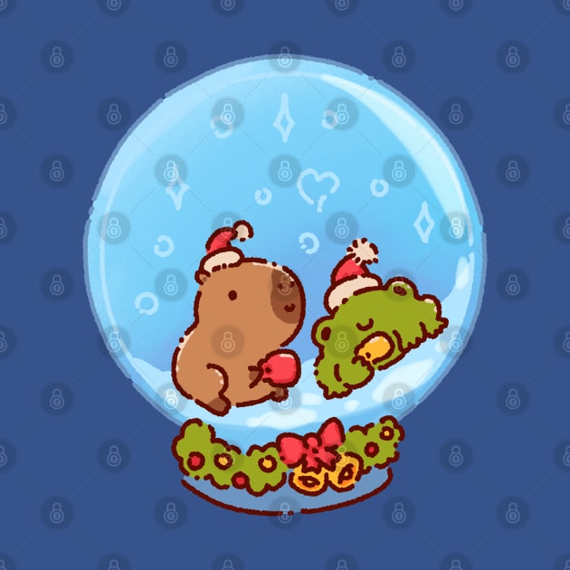 Capybara and a frog in a snow globe by Tinyarts