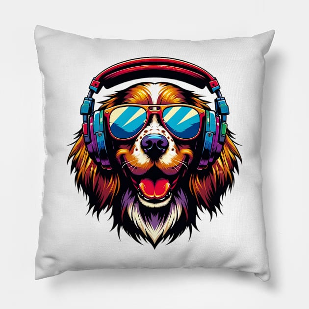 Field Spaniel Smiling DJ with Harmonious Beats Pillow by ArtRUs