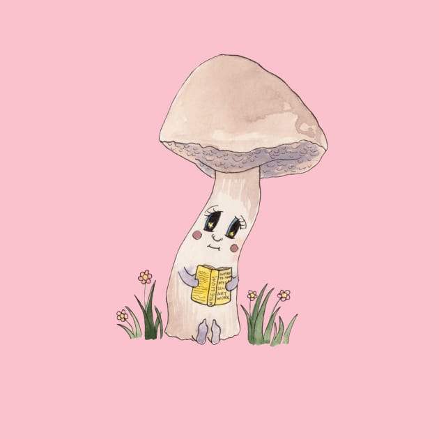 Cute Watercolour Mushroom Reading a Book 5 by ECMazur