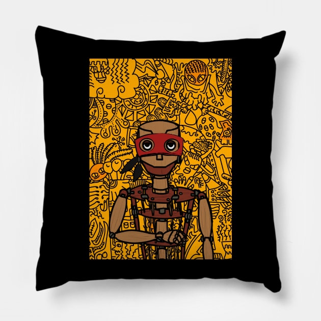 Unique Digital Collectible - Character with PuppetMask, Eye Color, and Painted Skin on TeePublic Pillow by Hashed Art