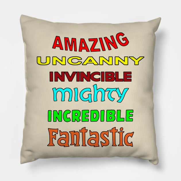 Comic Book Adjectives Pillow by GloopTrekker