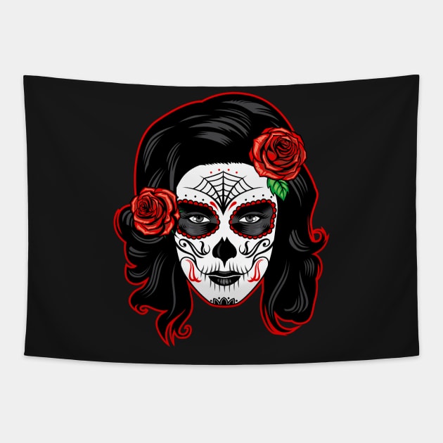 Sugar Skull Lady Tapestry by CryptoTextile