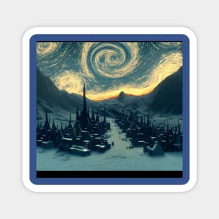 Starry Night Over Hogsmeade Village Magnet