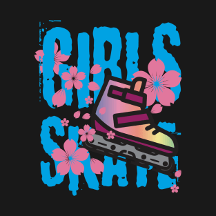 Girls Skate Inline Skating Flower Design T-Shirt