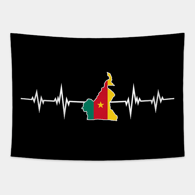 Heartbeat Design Cameroonian Map Flag Cameroon Tapestry by MGS