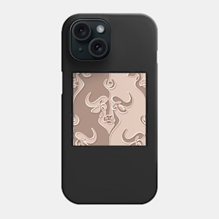 Minimalistic Continuous Line Bull Portrait with 3d effect (dusty rose and tan colorblock) Phone Case