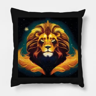 Majestic Lion in the Night Sky Art Pillow