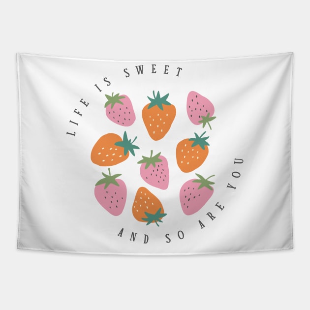 Danish pastel strawberries quote Tapestry by Positively Petal Perfect 