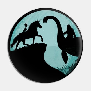 Bigfoot Riding Loch Ness Monster Unicorn Alien Pin