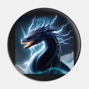 Adult Blue Lightning Dragon Surrounded by Electricity Pin