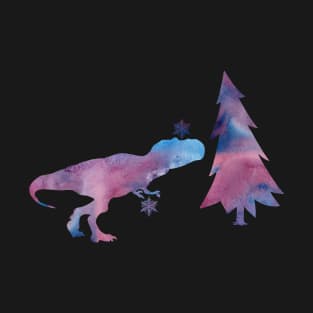 Dinosaur Trex Winter Art With Snowflakes T-Shirt