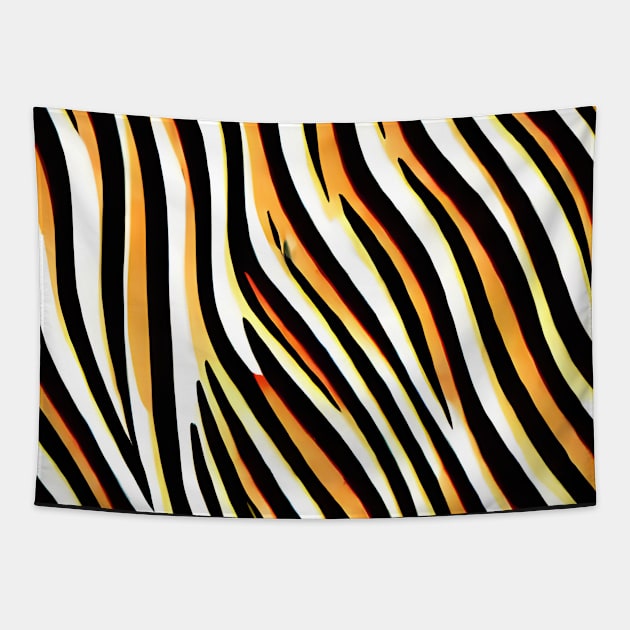 Orange Yellow Black and White Stripes Tapestry by AbstraktTheArt