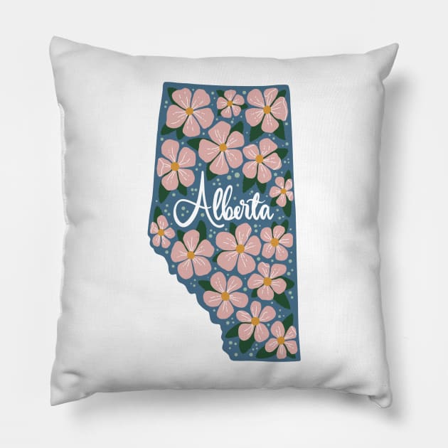 Alberta Wild Rose Hand Lettered Map Illustration Pillow by NewBranchStudio