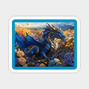 Beautiful blue and gold fantasy dragon Magnet