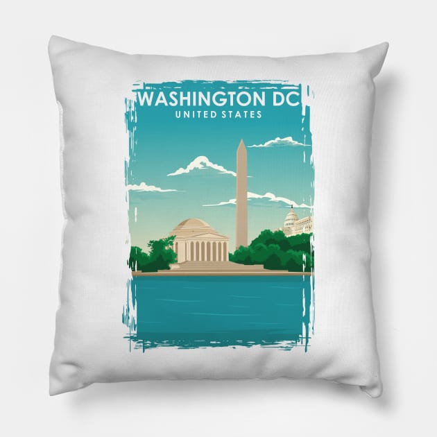 Washington DC Vintage Minimal Retro Travel Poster Pillow by jornvanhezik