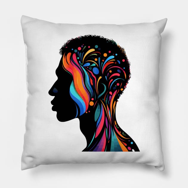 Afrocentric Man Multicolored Silhouette Pillow by Graceful Designs