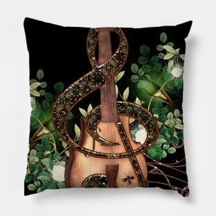 Music, Violin with clef, flowers and birds Pillow