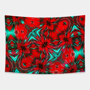 Red and Green Abstract Digital Art Tapestry