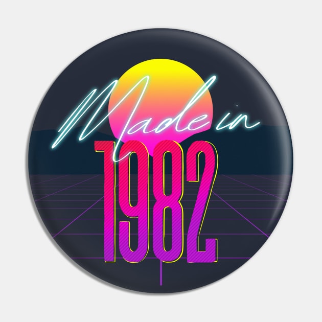 Made In 1982 ∆∆∆ VHS Retro 80s Outrun Birthday Design Pin by DankFutura