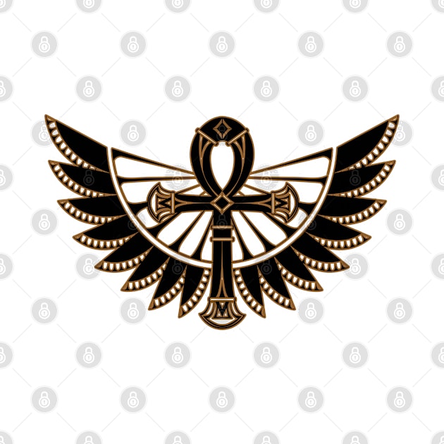 Dark mystic egyptian symbol with cross and wings by BE MY GUEST MARKETING LLC