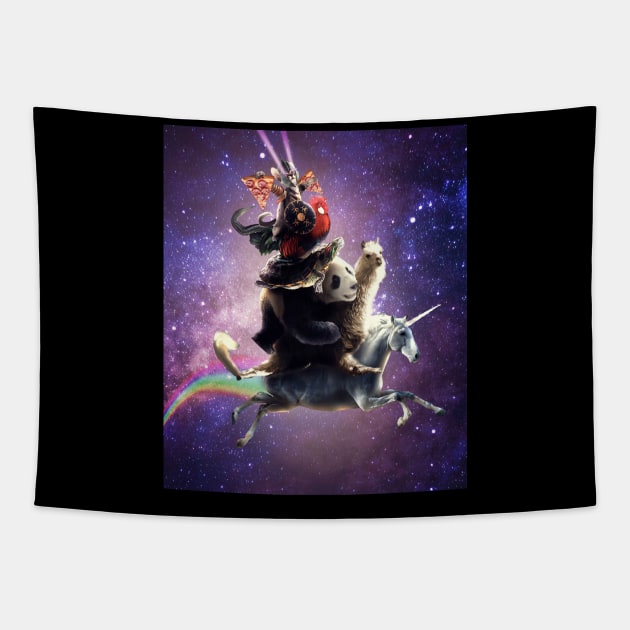 Cat Riding Chicken Turtle Panda Llama Unicorn Tapestry by Random Galaxy