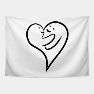 happy, positive energy, graphically drawn heart figures embracing each other design by ironpalette Tapestry