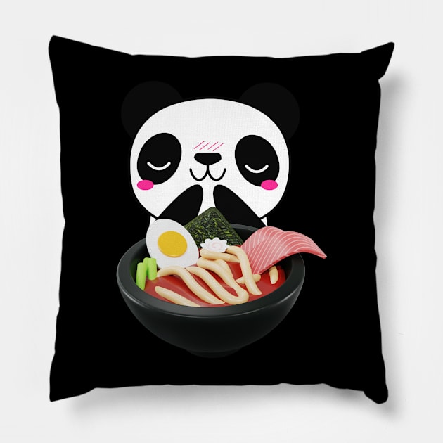 Kawaii Panda Eating Ramen Noodles Japanese Food Anime Pillow by QuirkyWay