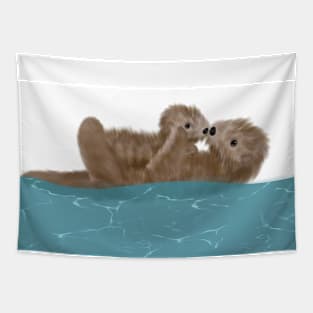 Cute Mom and Baby Otter Tapestry