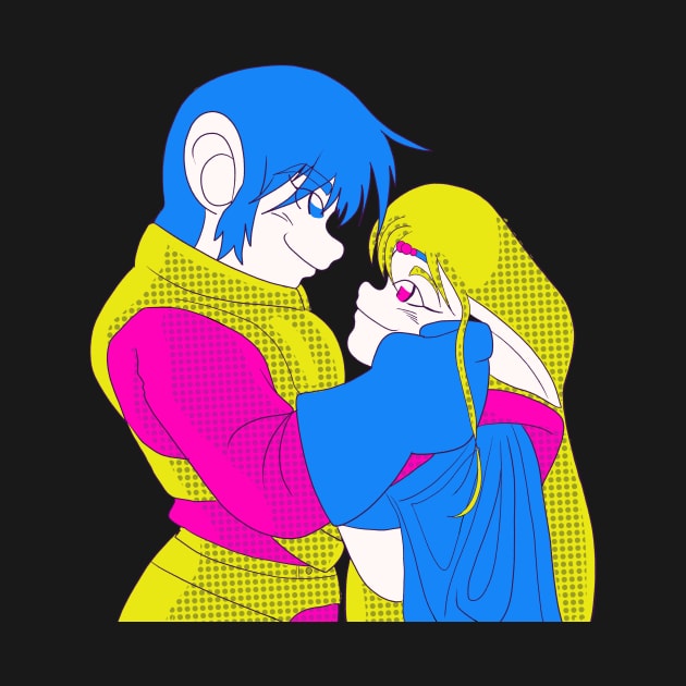 parn and deedlit embracing 80s color halftone by Aat8 