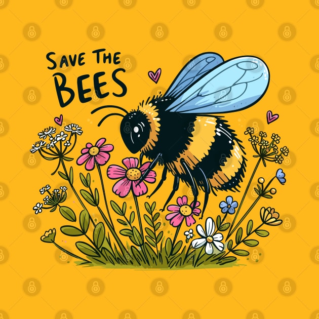 Save the Bees Bumblebee with wild flowers by PrintSoulDesigns