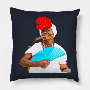 Cuban Woman With Cigar, Any Colour Background Pillow