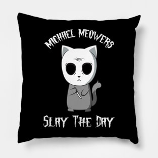 Slasher Horror Movie Humor Spooky Cute Cat Pun Pillow