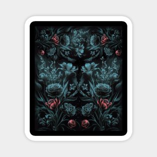 Mysterious Garden Dark flower pattern, nature, pastel, floral, red, spring, pastel Magnet