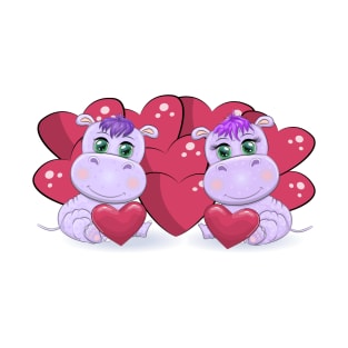 cartoon hippo with hearts T-Shirt