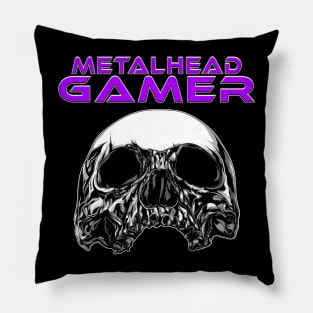 Metalhead Gamer Front Skull Purple Pillow