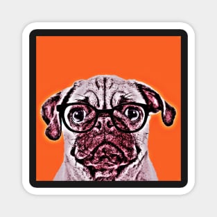 Pop Art Portrait  of Geek Pug in Orange Background - Print / Home Decor / Wall Art / Poster / Gift / Birthday / Pug Lover Gift / Animal print Canvas Print Magnet