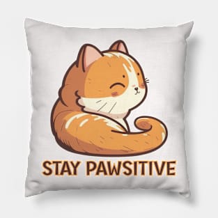 Stay Pawsitive (STAY POSITIVE) Cat illustration Pillow