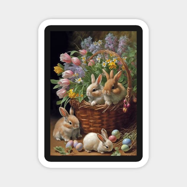 Bunny Rabbits Easter Card Magnet by candiscamera