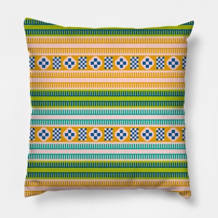 Native American Traditional Ethnic Tribal Indian Blanket Motif Pattern Pink Green Pillow