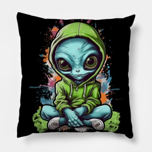 Cool Alien with a Hooded Pullover design #1 Pillow