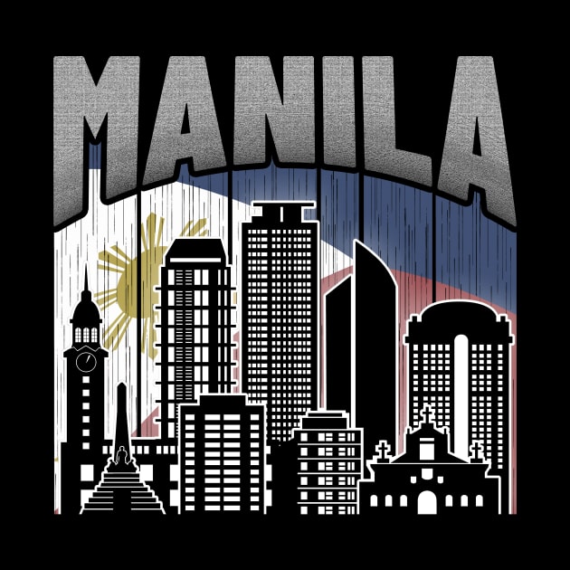 Manila NCR Skyline Vintage Philippines Flag by travel2xplanet