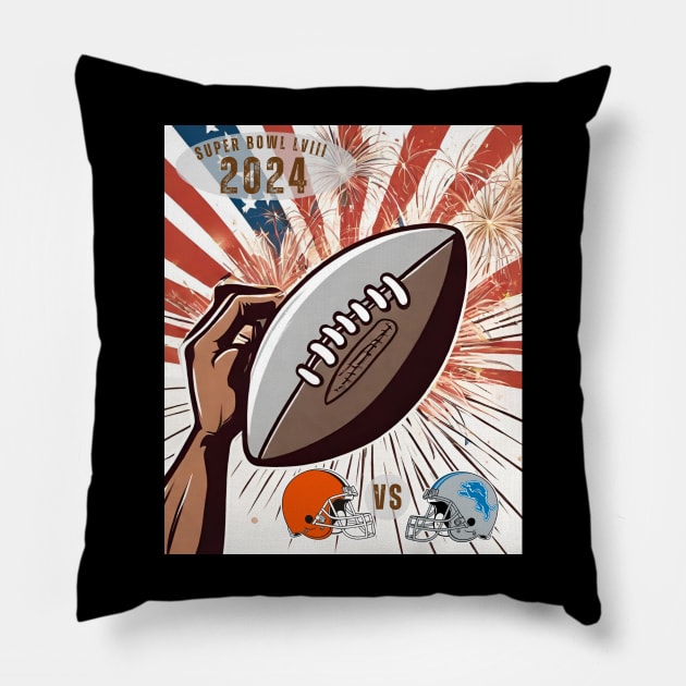 Cleveland Versus Detroit 2024 Football Super Bowl LVIII Pillow by Little Duck Designs