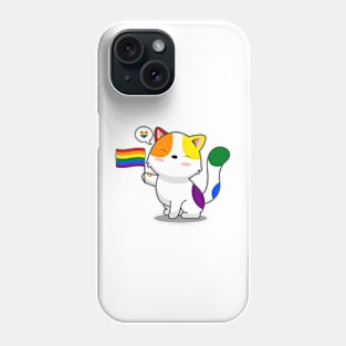 Cute Cat Holding LGBTQ+ Pride Flag Phone Case