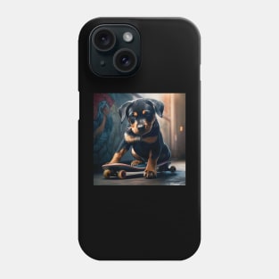 Rottweiler puppy skateboarder Phone Case