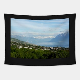 Lake Geneva and mountains in Lausanne, Switzerland Tapestry