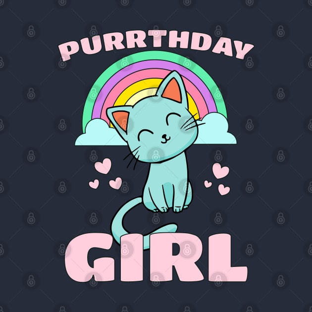 Purrthday Girl - Cute Kitty Cat Hearts & Rainbow by PozureTees108