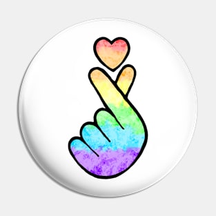 heart fingers - rainbow Pin