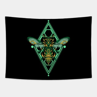 Green Bee Ornament Tapestry