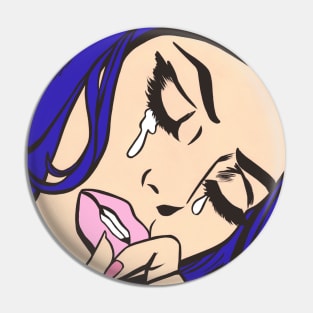 Blue Sad Comic Girl Pin