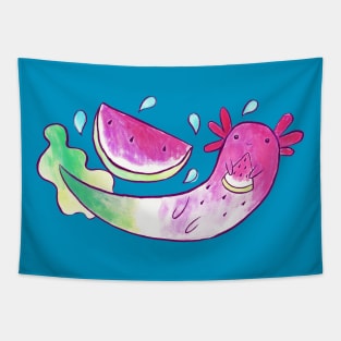 Watermelon Axolotl Watercolor Tapestry